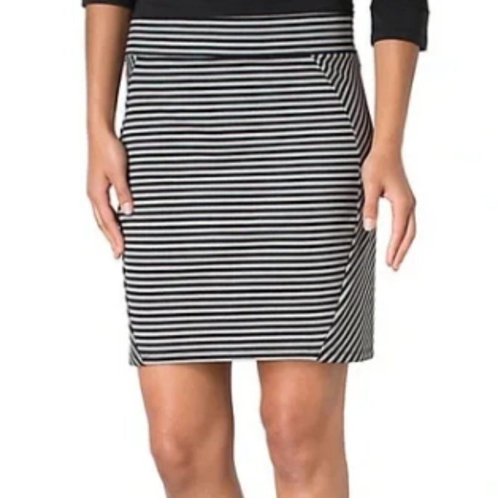 Toad&Co Paseo Skirt Women's Small Black White Striped Tencel Pencil Skirt